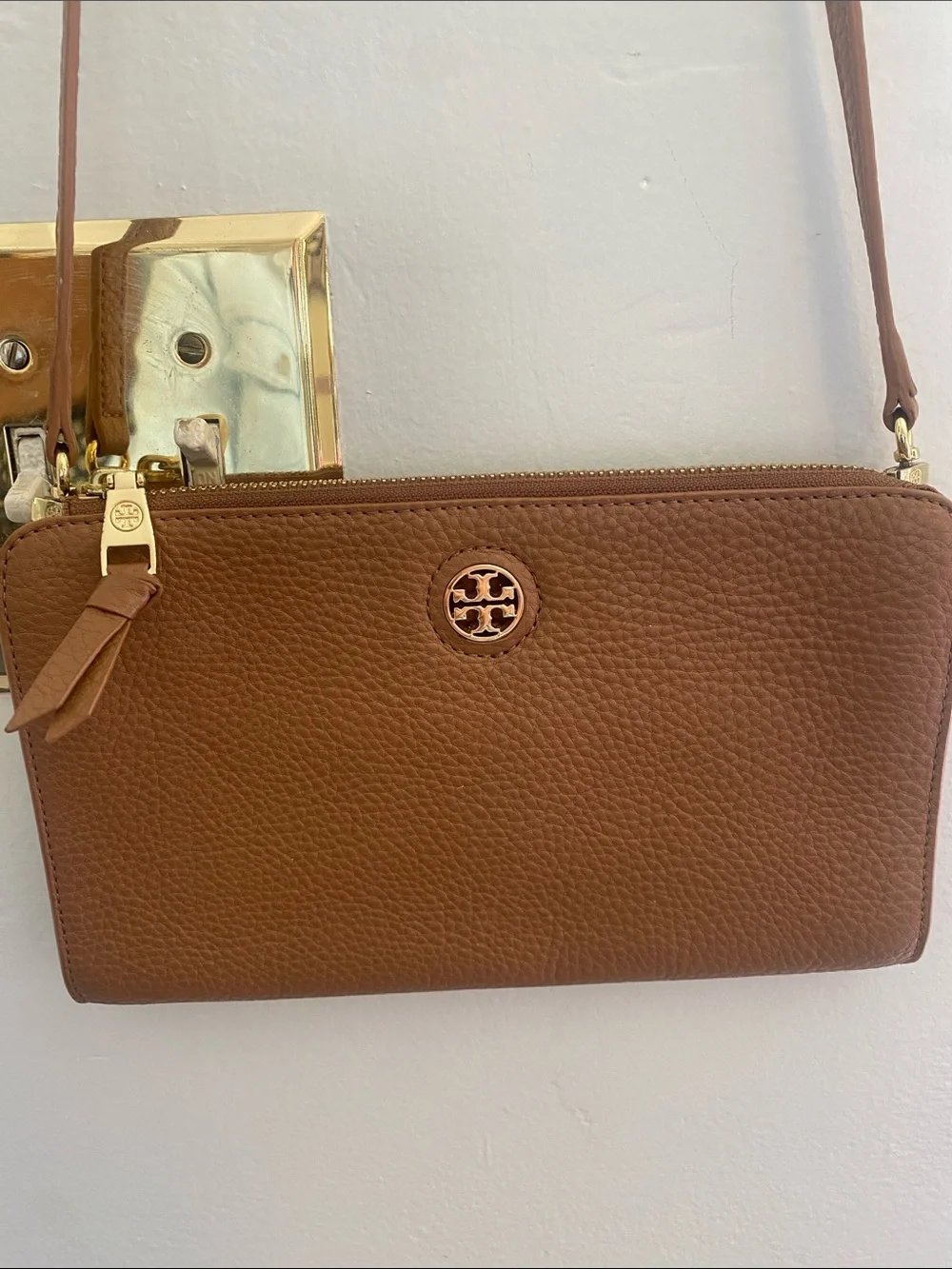 Tory Burch Cognac Pebbled Leather Crossbody